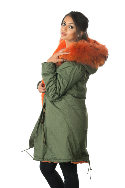 orange fur lined parka coat side