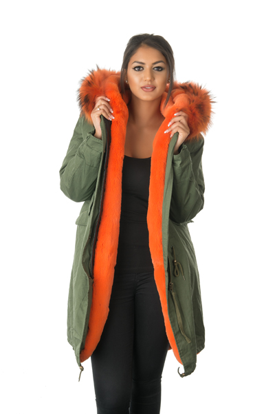 womens orange fur lined parka coat