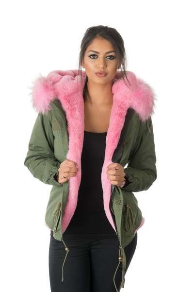 pink fur parka jacket