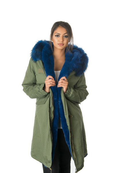 blue fur parka coat