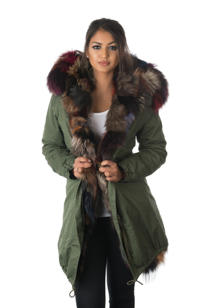 womens fox fur patched parka coat